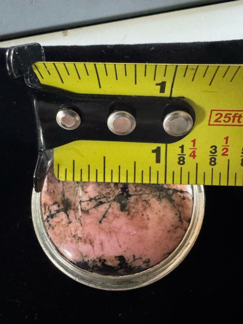 Round Pink Rhodonite Silver-Tone Statement Ring - Picture 3 of 5